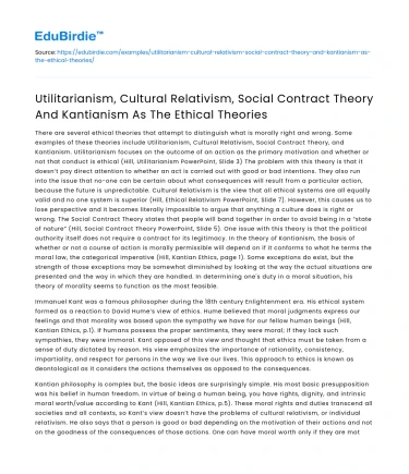 Ethical Theories: Utilitarianism, Relativism, and Social Contract
