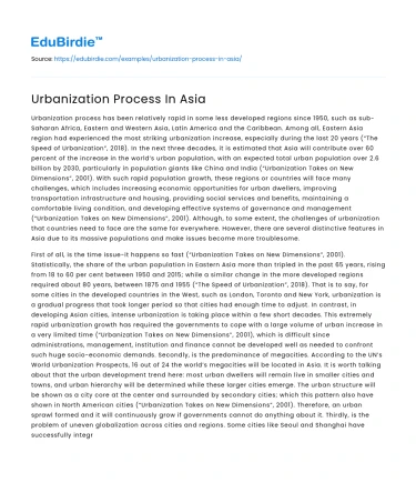 Urbanization Process In Asia