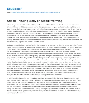 Critical Thinking Essay on Global Warming
