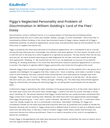 Personality and Discrimination in ‘Lord of the Flies’