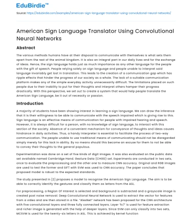 American Sign Language Translator Using Convolutional Neural Networks