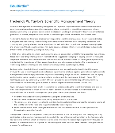 Frederick W. Taylor’s Scientific Management Theory
