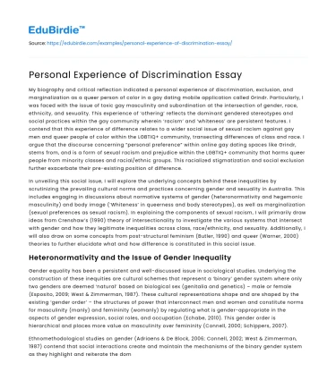 Personal Experience of Discrimination Essay