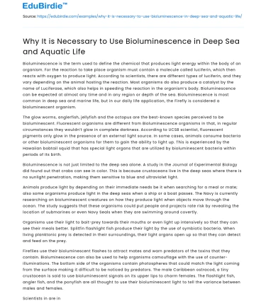 Why It is Necessary to Use Bioluminescence in Deep Sea and Aquatic Life
