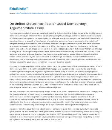 Do United States Has Real or Quasi Democracy: Argumentative Essay