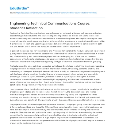 Engineering Technical Communications Course: Student’s Reflection