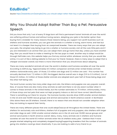 Why You Should Adopt Rather Than Buy a Pet: Persuasive Speech