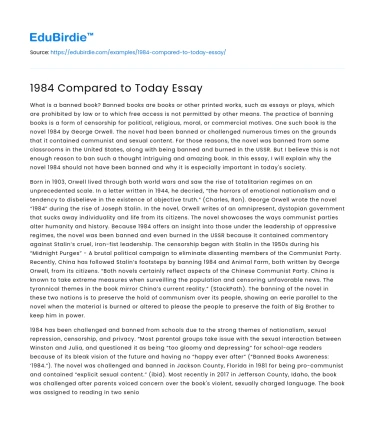 1984 Compared to Today Essay