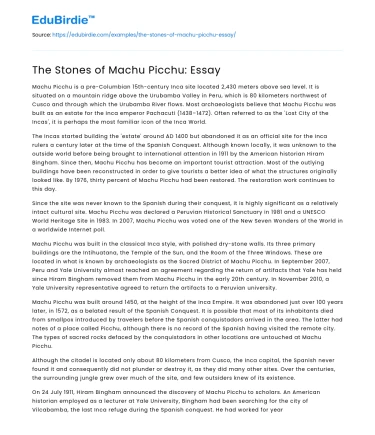 The Stones of Machu Picchu: Essay