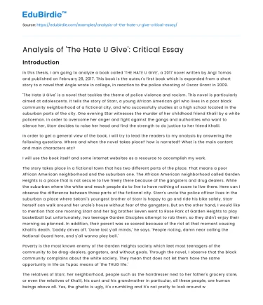 Analysis of ‘The Hate U Give’: Critical Essay