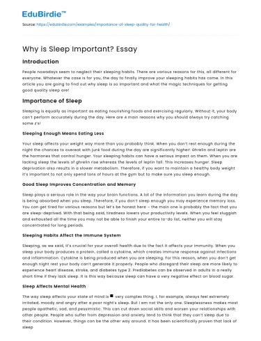 Why is Sleep Important? Essay