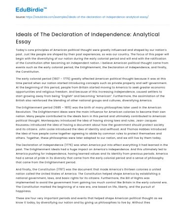 Ideals of The Declaration of Independence: Analytical Essay