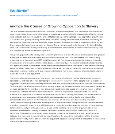Analyze the Causes of Growing Opposition to Slavery