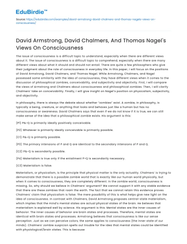 David Armstrong, David Chalmers, And Thomas Nagel’s Views On Consciousness