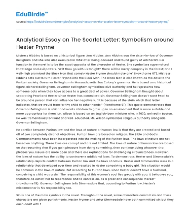 Analytical Essay on The Scarlet Letter: Symbolism around Hester Prynne