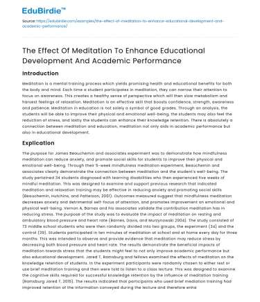 Meditation’s Impact on Education and Academic Performance