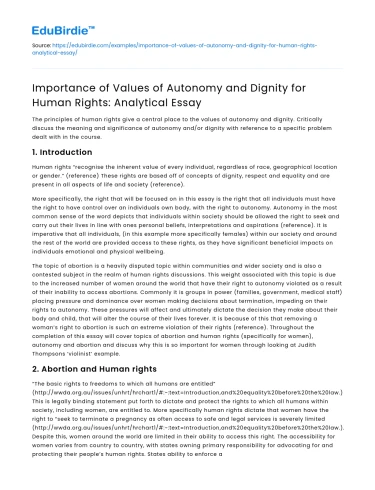 Values of Autonomy and Dignity in Human Rights