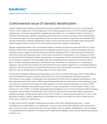 Controversial Issue Of Genetic Modification