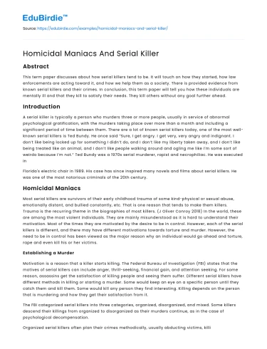 Homicidal Maniacs And Serial Killer
