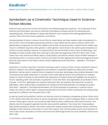 Symbolism as a Cinematic Technique Used in Science-Fiction Movies