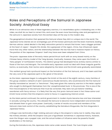 Roles and Perceptions of the Samurai in Japanese Society