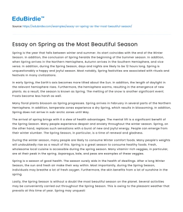 Essay on Spring as the Most Beautiful Season
