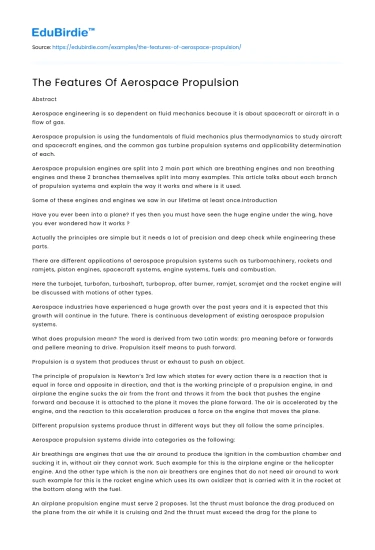 The Features Of Aerospace Propulsion