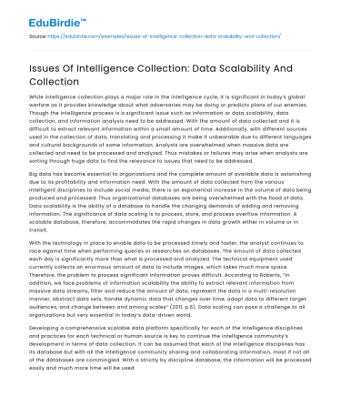 Issues Of Intelligence Collection: Data Scalability And Collection