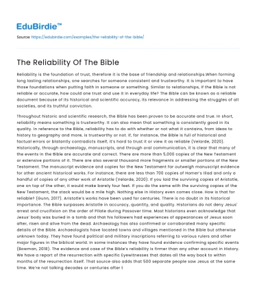 The Reliability Of The Bible