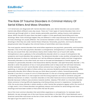 Trauma Disorders in Criminal History of Serial Killers