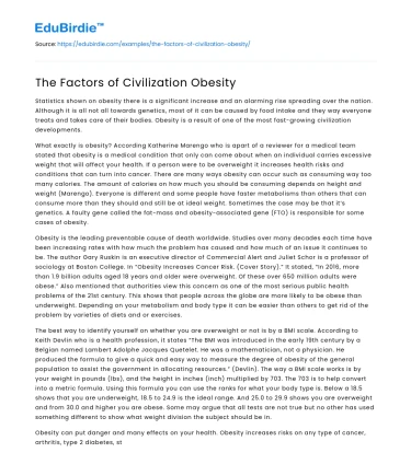 The Factors of Civilization Obesity
