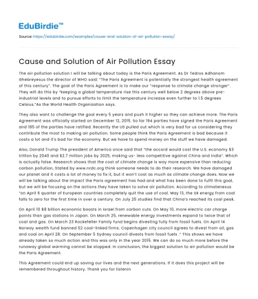 Cause and Solution of Air Pollution Essay
