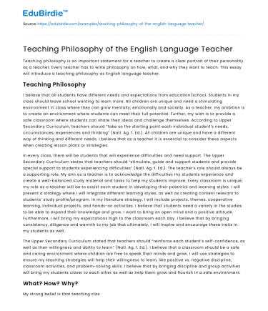 Teaching Philosophy of the English Language Teacher