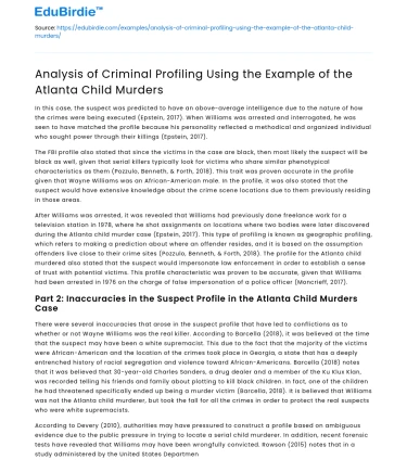 Criminal Profiling: Atlanta Child Murders
