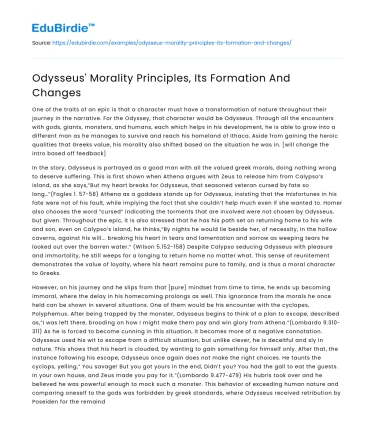 Odysseus’ Morality Principles, Its Formation And Changes