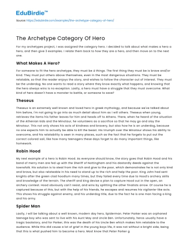 The Archetype Category Of Hero