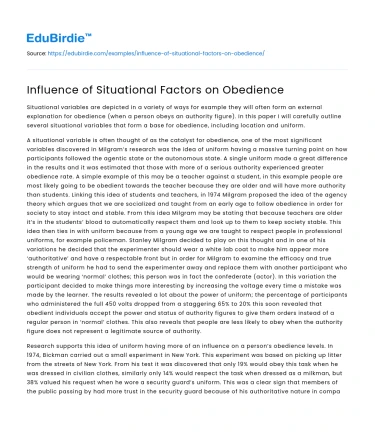 Influence of Situational Factors on Obedience