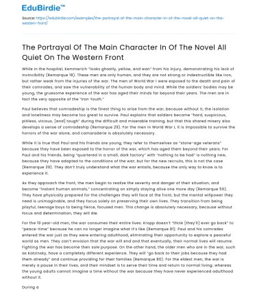 Main Character Portrayal in All Quiet on The Western Front