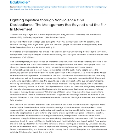 Nonviolence Civil Disobedience: Montgomery Bus Boycott & Sit-Ins