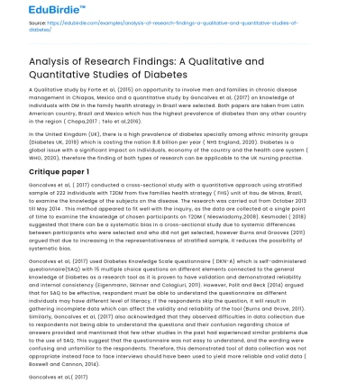 Research Findings: Qualitative & Quantitative Diabetes Studies