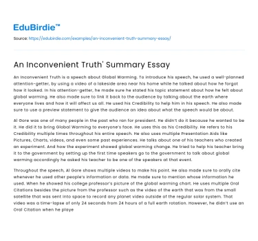 An Inconvenient Truth’ Summary Essay