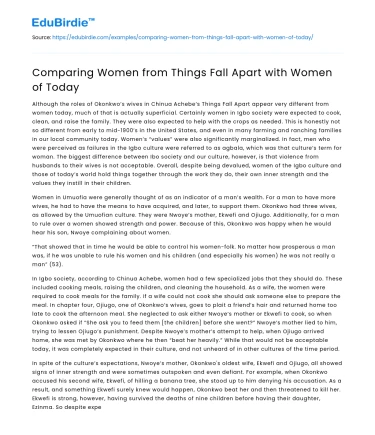 Comparing Women from Things Fall Apart with Women of Today
