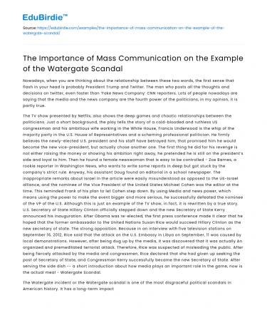 Mass Communication’s Impact on Watergate Scandal