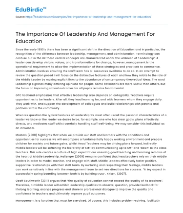 The Importance Of Leadership And Management For Education