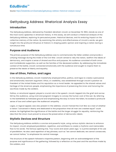 Gettysburg Address: Rhetorical Analysis Essay