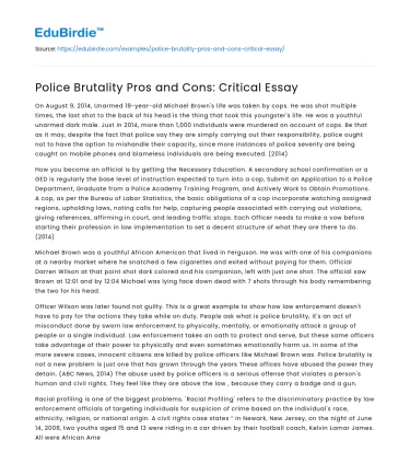Police Brutality Pros and Cons: Critical Essay