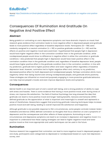 Consequences Of Rumination And Gratitude On Negative And Positive Effect