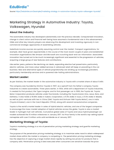 Marketing Strategy in Automotive Industry: Toyota, Volkswagen, Hyundai