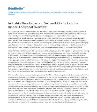 Industrial Revolution’s Vulnerability to Jack the Ripper: Analysis