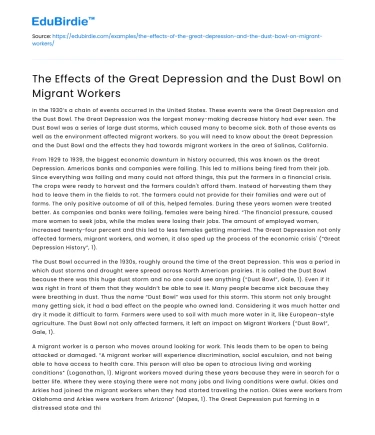 The Effects of the Great Depression and the Dust Bowl on Migrant Workers